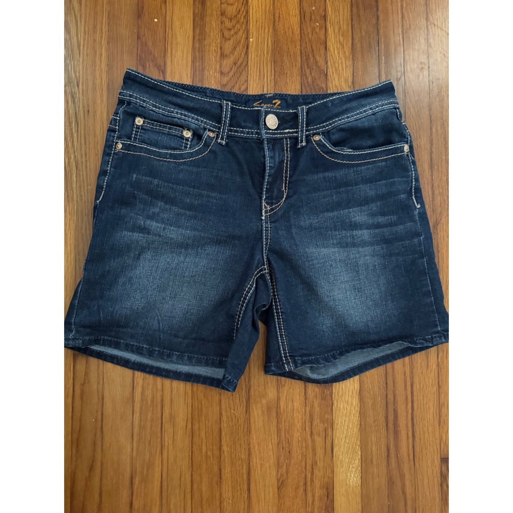 Seven7 Women Dark Wash Denim Shorts Size 6 Embroidered Back Pockets RN109890